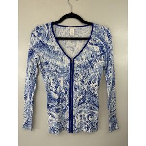 CACHE' Royal Blue Paisley Swirl Zip Up Sweater Size M